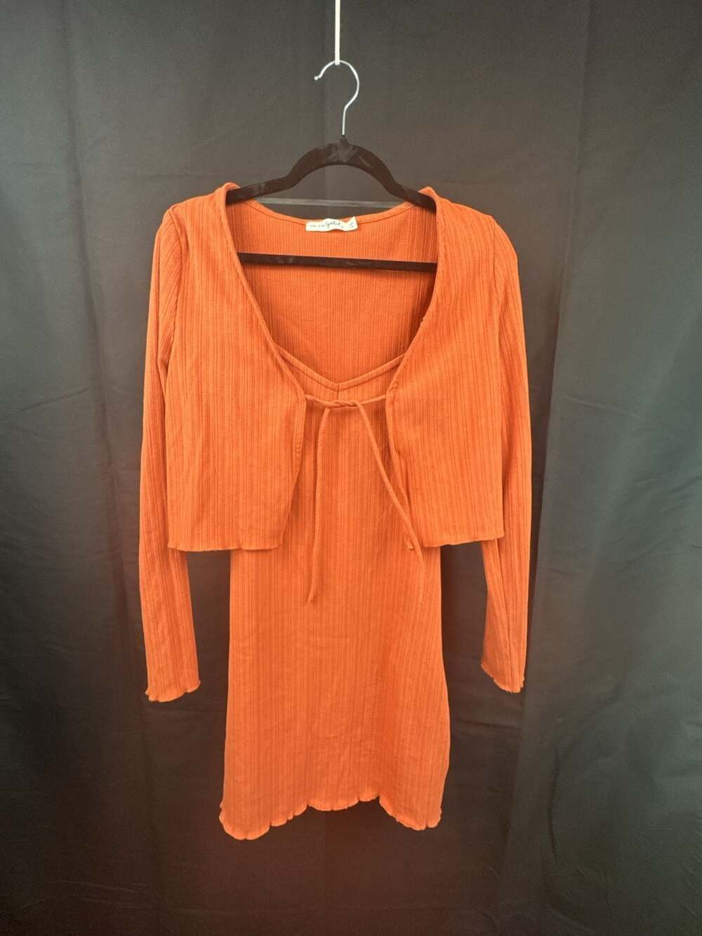 Live to Be Spoiled Orange Rib Knit Tie Front Top and Dress Set Lettuce hem￼